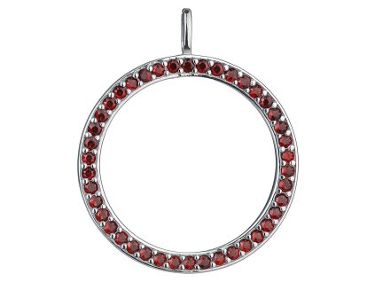 Silver pendant with czech garnet, rhodium plated - circle                                           