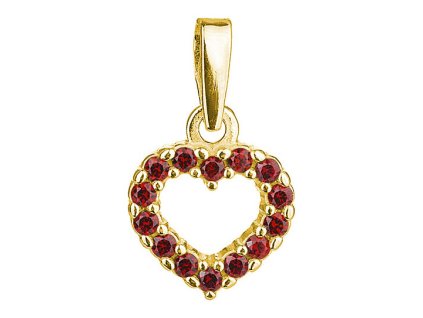 Silver pendant with czech garnet, gold plated - heart                                               