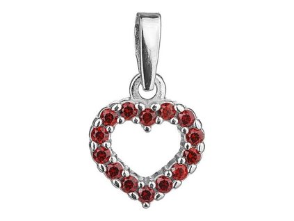 Silver pendant with czech garnet, rhodium plated - heart                                            