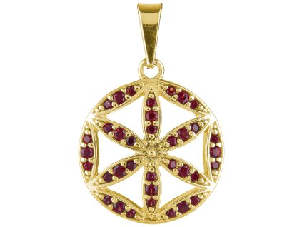 Silver pendant with czech garnet, gold plated - flower of life                                      