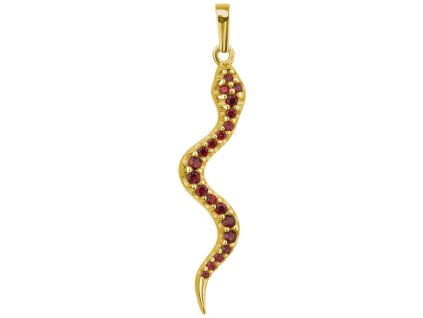Silver pendant with czech garnet, gold plated, animal - snake                                       
