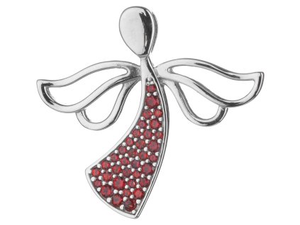 Silver pendant with czech garnet, rhodium plated - angel                                            