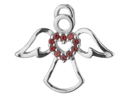 Silver pendant with czech garnet, rhodium plated - angel                                            