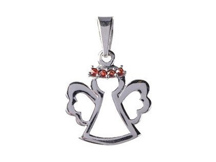 Silver pendant with czech garnet, rhodium plated - angel                                            