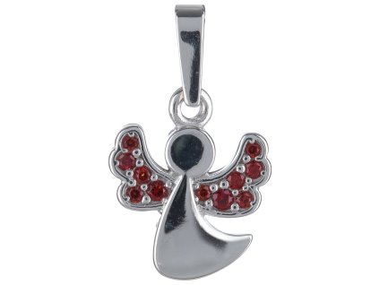 Silver pendant with czech garnet, rhodium plated - angel                                            