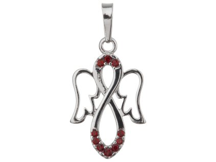Silver pendant with czech garnet, rhodium plated - angel                                            