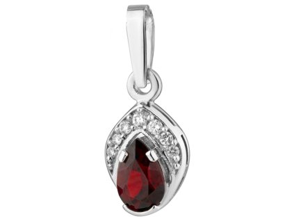 White gold pendant with czech garnet and diamond - drop                                             