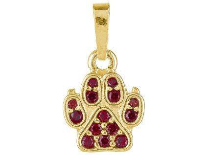 Silver pendant with czech garnet, gold plated - paw                                                 