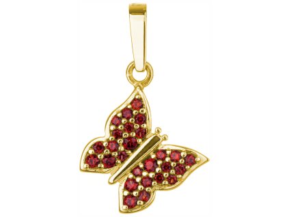 Silver pendant with czech garnet, gold plated, animal - butterfly                                   