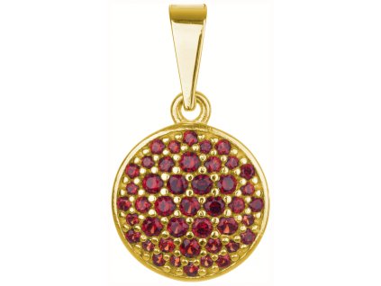 Silver pendant with czech garnet, gold plated - circle                                              