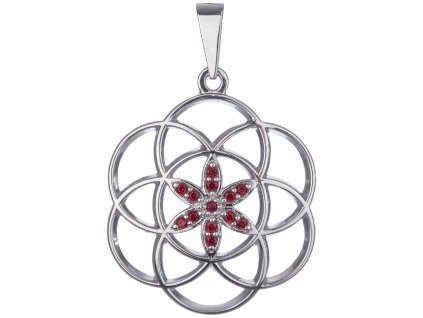 Silver pendant with czech garnet, rhodium plated - flower of life                                   