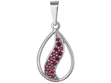 Silver pendant with czech garnet, rhodium plated - drop                                             