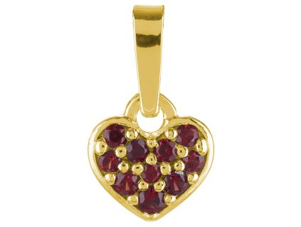 Silver pendant with czech garnet, gold plated - heart                                               