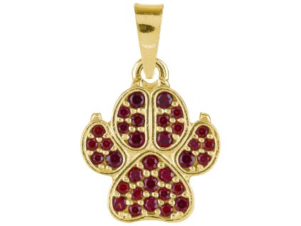Silver pendant with czech garnet, gold plated - paw                                                 