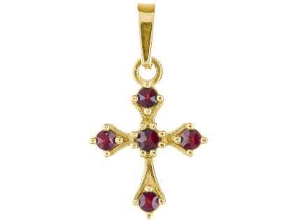 Silver pendant with czech garnet, gold plated - cross                                               