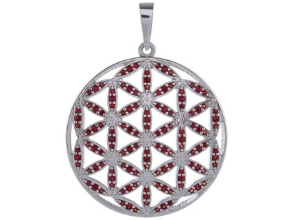 Silver pendant with czech garnet, rhodium plated - flower of life                                   