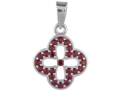 Silver pendant with czech garnet, rhodium plated - flower                                           