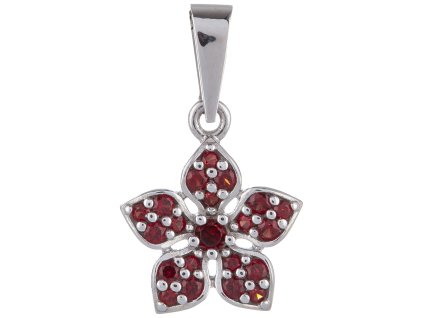 Silver pendant with czech garnet, rhodium plated - flower                                           