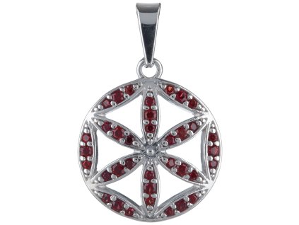 Silver pendant with czech garnet, rhodium plated - flower of life                                   