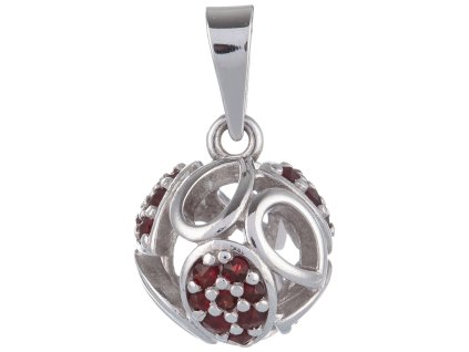 Silver pendant with czech garnet, rhodium plated - ball                                             