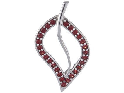 Silver pendant with czech garnet, rhodium plated - leaf                                             