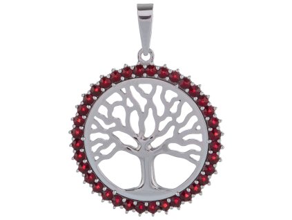 Silver pendant with czech garnet, rhodium plated - tree of life                                     