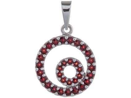 Silver pendant with czech garnet, rhodium plated - circle                                           