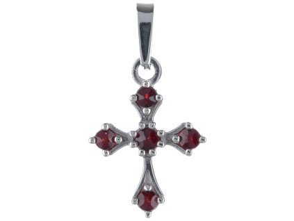 Silver pendant with czech garnet, rhodium plated - cross                                            