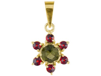 Silver pendant with czech garnet and moldavite, gold plated - flower                                