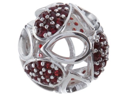 Silver pendant with czech garnet, rhodium plated - ball                                             