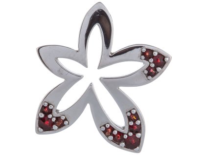 Silver pendant with czech garnet, rhodium plated - flower                                           