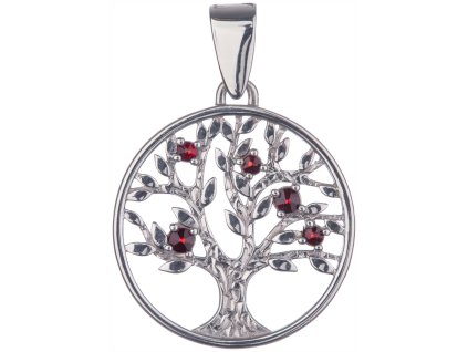 Silver pendant with czech garnet, rhodium plated - tree of life                                     