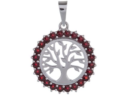 Silver pendant with czech garnet, rhodium plated - tree of life                                     