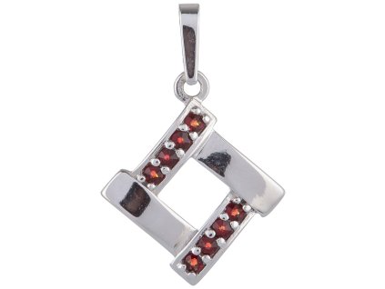 Silver pendant with czech garnet, rhodium plated - square                                           