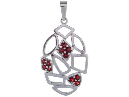 Silver pendant with czech garnet, rhodium plated - oval                                             