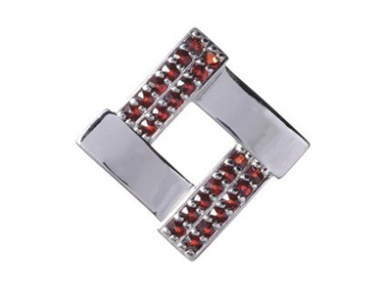 Silver pendant with czech garnet, rhodium plated - square                                           
