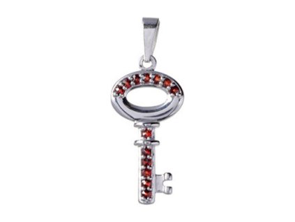 Silver pendant with czech garnet, rhodium plated - key                                              