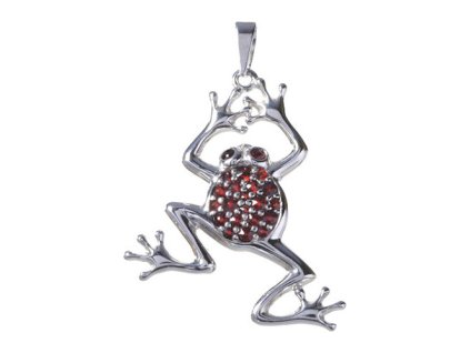 Silver pendant with czech garnet, rhodium plated, animal - frog                                     