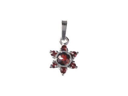 Silver pendant with czech garnet, rhodium plated - flower                                           