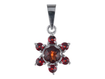 Silver pendant with czech garnet, rhodium plated - flower                                           