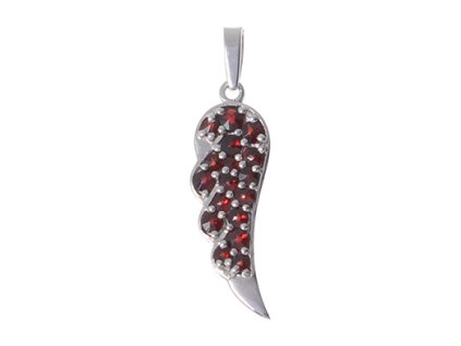 Silver pendant with czech garnet, rhodium plated - wing                                             