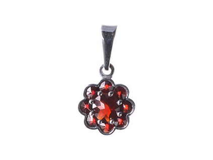 Silver pendant with czech garnet, rhodium plated - flower                                           