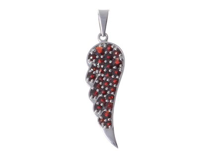 Silver pendant with czech garnet, rhodium plated - wing                                             