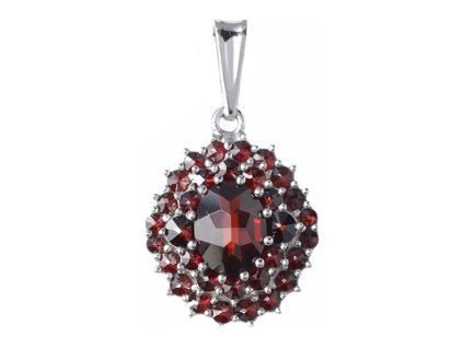 Silver pendant with czech garnet, rhodium plated - oval                                             
