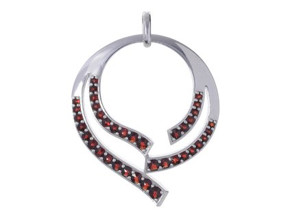 Silver pendant with czech garnet, rhodium plated - circle                                           