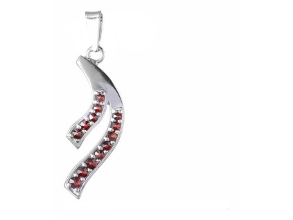 Silver pendant with czech garnet, rhodium plated - wave                                             