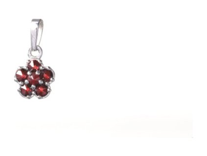 Silver pendant with czech garnet, rhodium plated - flower                                           
