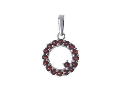 Silver pendant with czech garnet, rhodium plated - circle                                           