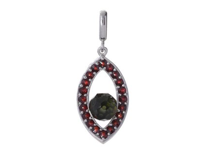 Silver pendant with czech garnet and moldavite, rhodium plated - tip                                