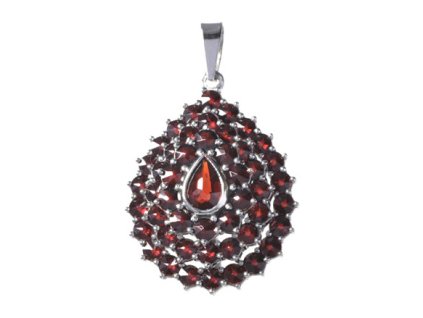 Silver pendant with czech garnet, rhodium plated - drop                                             